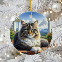 Charmig inhemsk korthårig katt-souvenir julgransprydnad keramik