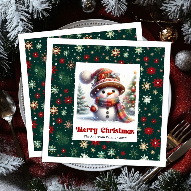 Charmig jul-snömannen med snöflingor barn  pappersservett (Charming Christmas snowman with snowflakes kids napkins)