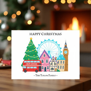 Charmig julstads scen från London på höstkortet Helg Vykort