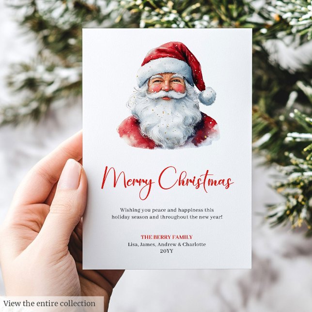 Charmig jultomte Röd Grön Rustik Julkort (Charming Santa Claus Red Green Rustic Holiday Card)