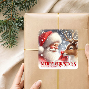 Charmig jultomte Rudolf Personlig för barn   Fyrkantigt Klistermärke