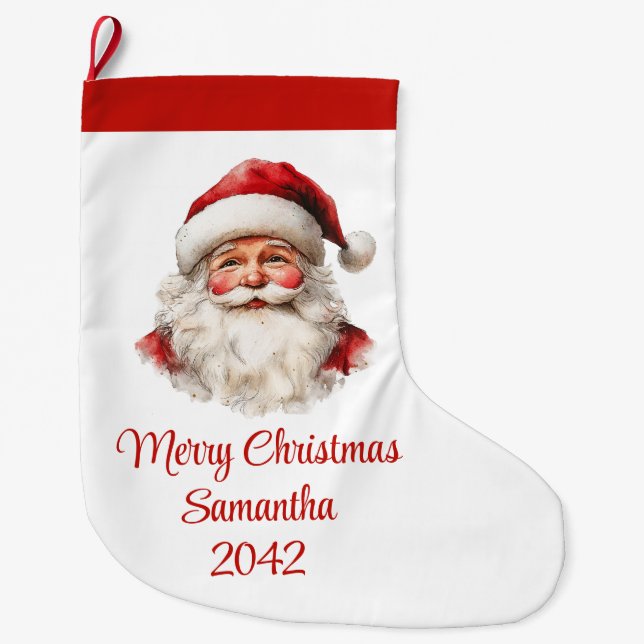 Charmig jultomte stilren vattenfärg julstrumpa (Framsidan)