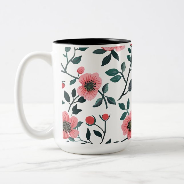 Charmig kaffemugg med blommönster (Vänster)