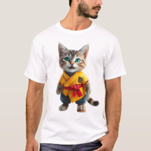 Charmig kattunge i gul kimono T-Shirt