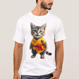 Charmig kattunge i gul kimono T-Shirt