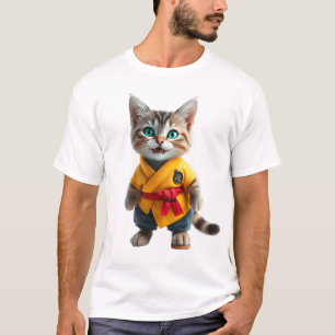 Charmig kattunge i gul kimono T-Shirt