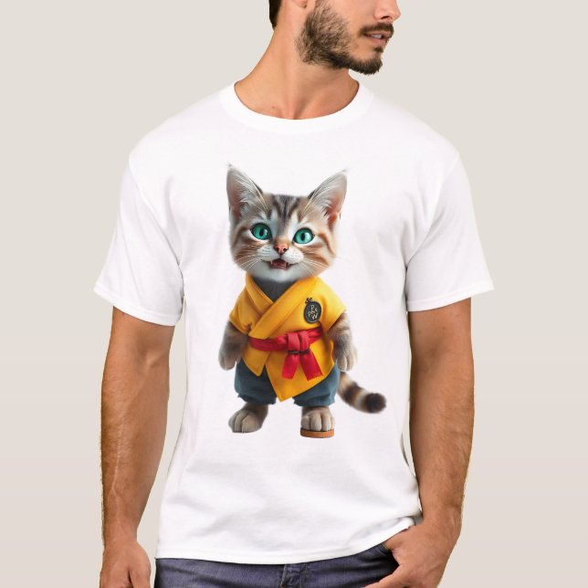 Charmig kattunge i gul kimono T-Shirt (Framsida)