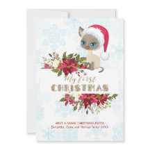 Charmig Kid Min första jul Katt Jul tomte Poinsett