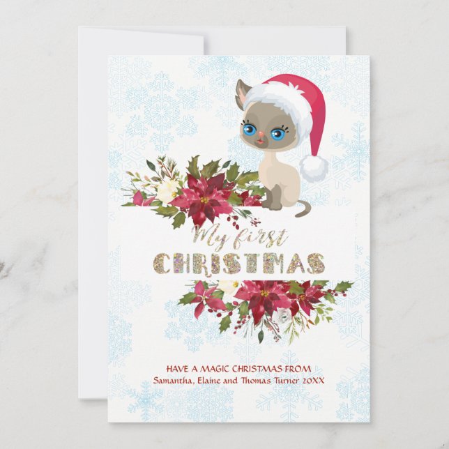 Charmig Kid Min första jul Katt Jul tomte Poinsett Julkort (Framsida)