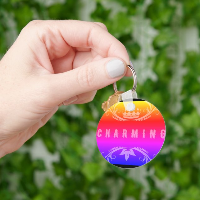 "Charmig" Kron Elegans Aluminium Cirkel Nyckelring (Hand)