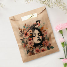 Charmig kvinna och fågelillustration med blommor