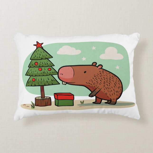 Charmig lekfull julillustration av kapybara prydnadskudde (Framsidan)