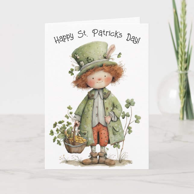 Charmig Leprechaun Glad St Patrick's Day Kort (Framsida)