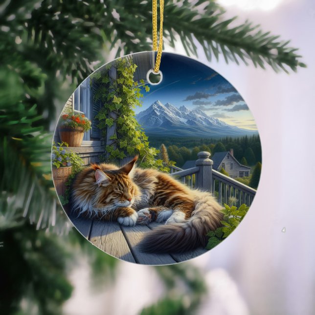 Charmig Maine Coon- minnessaker  Julgransprydnad Keramik (Skapare uppladdad)