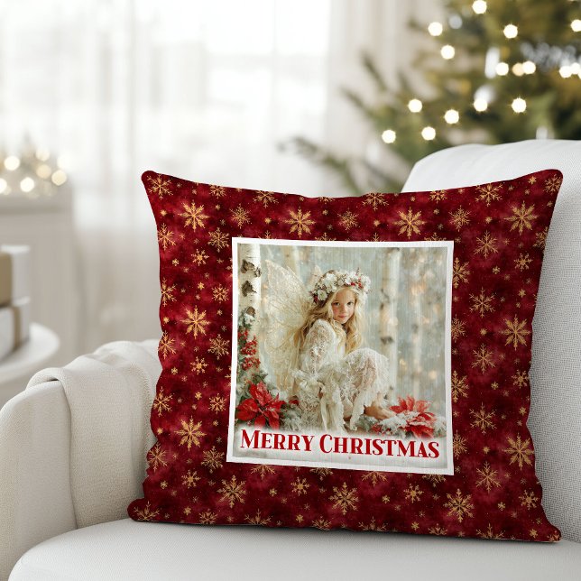 Charmig Mysig Ängel Röd Guld Jul Kudd Present Kudde (Charming Cozy Angel Red Gold Christmas Pillow Gift)