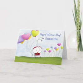 Charmig Nyckelpiga med Färgglada Hjärteballonger Kort