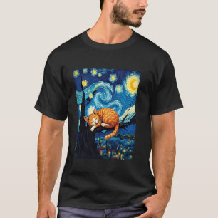 Charmig orange randig katt Van Gogh Stjärnnatt Ca T Shirt