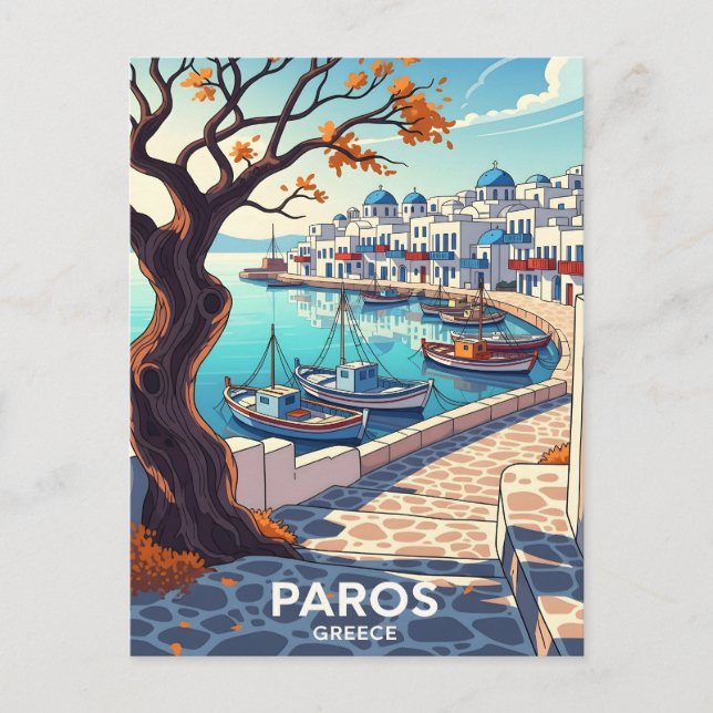 Charmig Paros Greklands hamn scen Meddelande Vykort (Framsida)