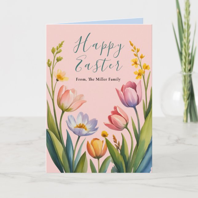 Charmig påskkort med pastelljus blomster helgkort (Framsida)