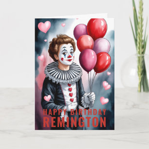 Charmig Pierrot-klown med hjärttema födelsedagskor Kort