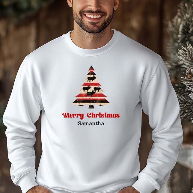 Charmig Plaid Träd Jul Sweatshirt Mysig Present (Charming Plaid Tree Christmas Sweatshirt Cozy Gift)