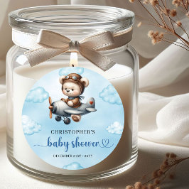 Charmig Pojke Baby Shower Klistermärke Teddybjörn