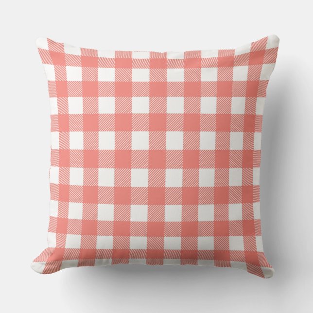 Charmig röd och vit gingham-design kudde (Framsida)