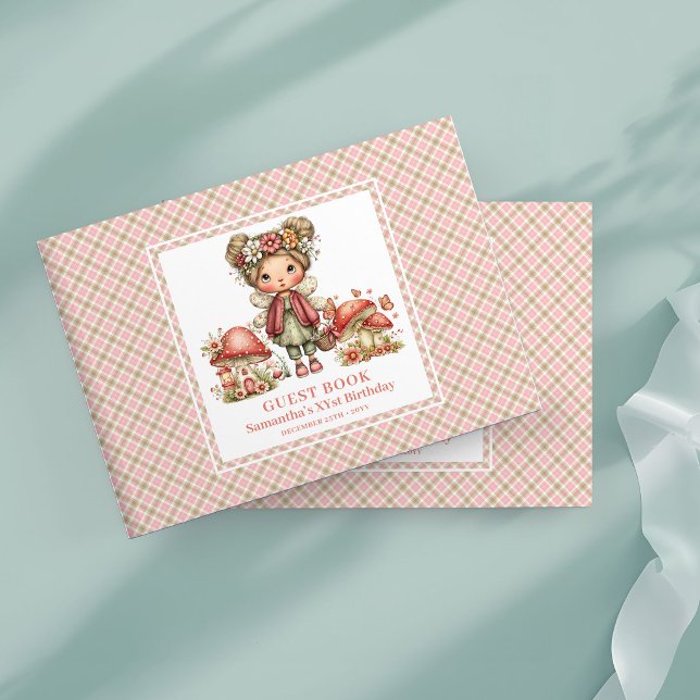 Charmig Rosa Änglabok för Födelsedagsgäster Gästböcker (Charming Blush Fairy Birthday Guest Book)
