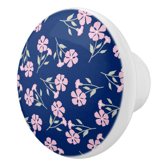 Charmig rosa blommönster på marinblått knopp (Höger)