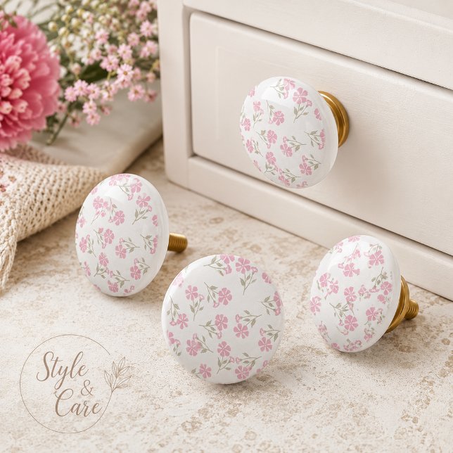 Charmig rosa blomsterformad keramikhjälp för dekor knopp (Charming Pink Floral Pattern Ceramic Knob for Decor)