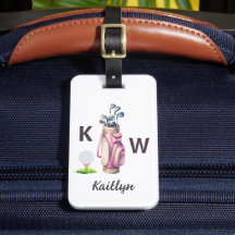 Charmig rosa golfväska med personlig monogram
