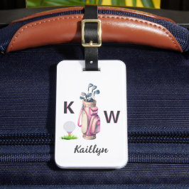 Charmig rosa golfväska med personlig monogram  bagagebricka