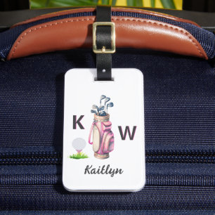 Charmig rosa golfväska med personlig monogram  bagagebricka