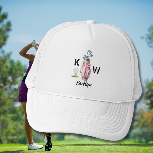 Charmig rosa golfväska med personlig monogram  keps (Skapare uppladdad)