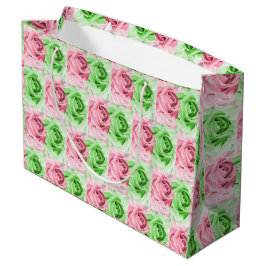 Charmig rosa & grön ros bred presentväska