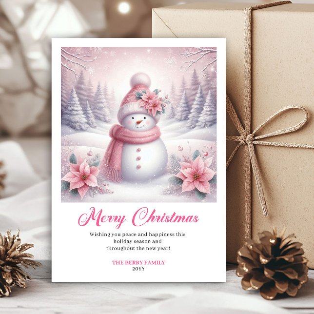 Charmig Rosa Julredigerbar Vinterscen Jul  Julkort (Charming Pinkmas Editable Winter Scene Christmas Greeting Card

)