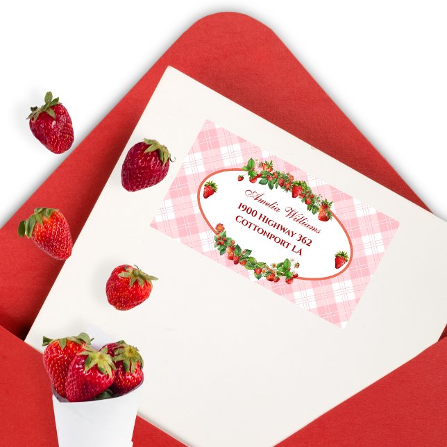 Charmig rosa rutig baby shower adressetikett (Skapare uppladdad)