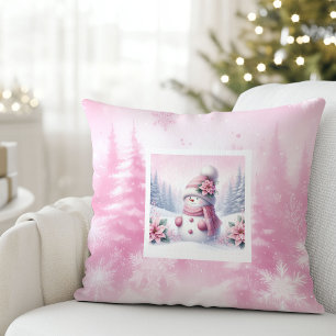 Charmig rosa snöman vinterscen presentkudde för ba kudde