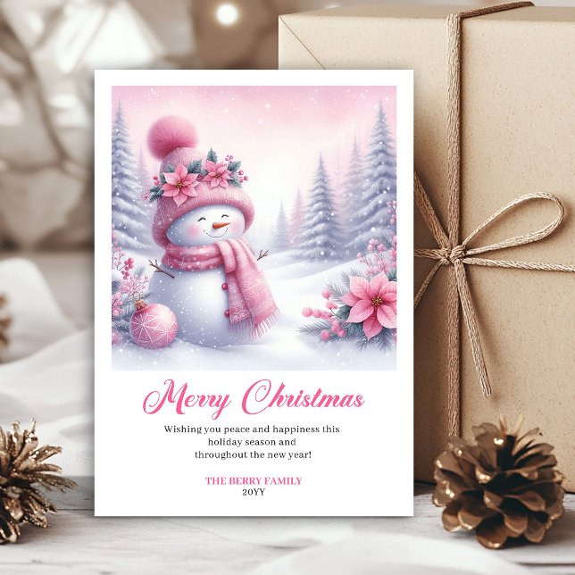 Charmig rosa snömannen barn redigerbar julkort (Charming Pink Snowman Kids Editable Christmas Greeting Card

)