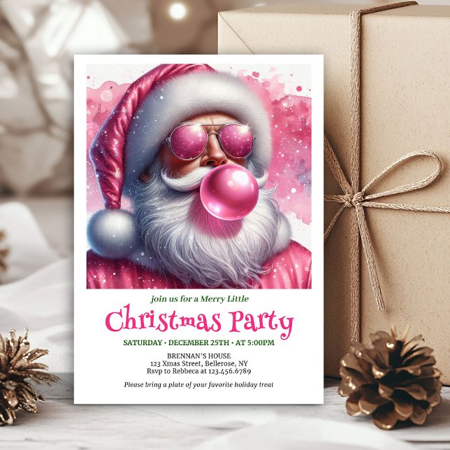 Charmig rosa tomte bubbelgummi rolig jul  inbjudningar (Charming Pink Santa Bubble Gum Funny Christmas Invitation

)