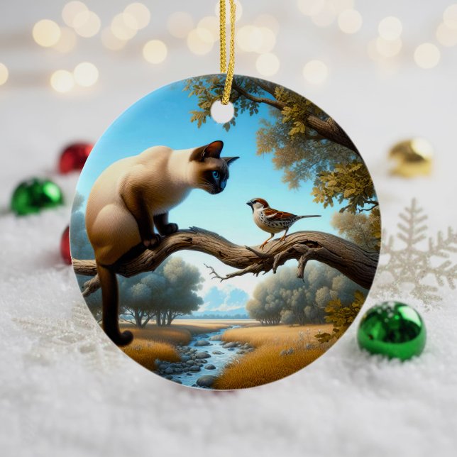 Charmig siamesisk katt-souvenir julgransprydnad keramik (Skapare uppladdad)