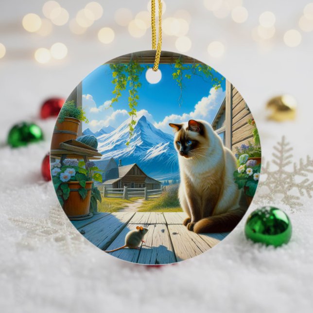 Charmig siamesisk katt-souvenir julgransprydnad keramik (Skapare uppladdad)