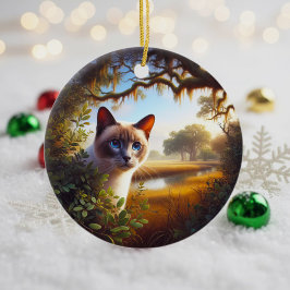 Charmig siamesisk katt-souvenir julgransprydnad keramik