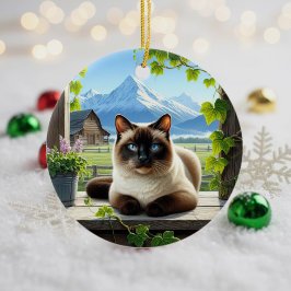 Charmig siamesisk katt-souvenir julgransprydnad keramik