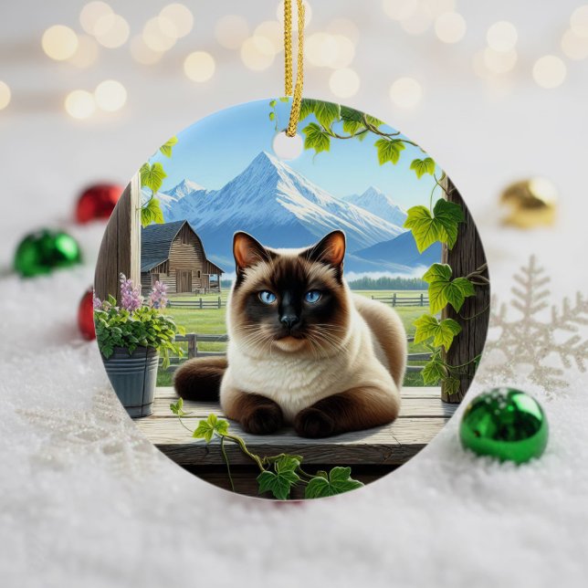 Charmig siamesisk katt-souvenir julgransprydnad keramik (Skapare uppladdad)