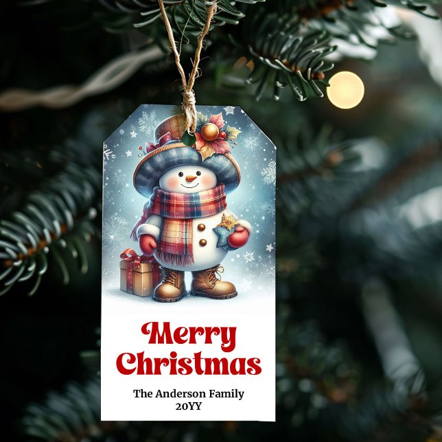 Charmig Snömannen Barn Presentkort Personlig Julpr Presentetikett (Charming Snowman Kids Gift Tag Personalized Christmas Label

)