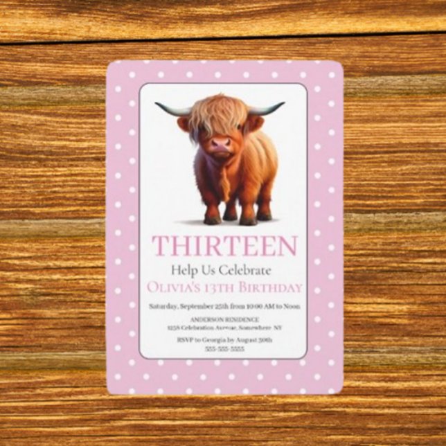Charmig Söt Highland Ko födelsedag Inbjudningar (Girls Holy Cow 1st Birthday Invitation)
