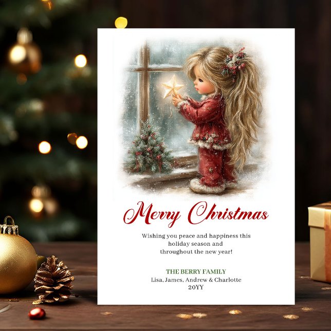 Charmig Söt Liten Flickas Högtids Scen Hälsning Julkort (Charming Cute Little Girl Holiday Scene Greeting Card

)