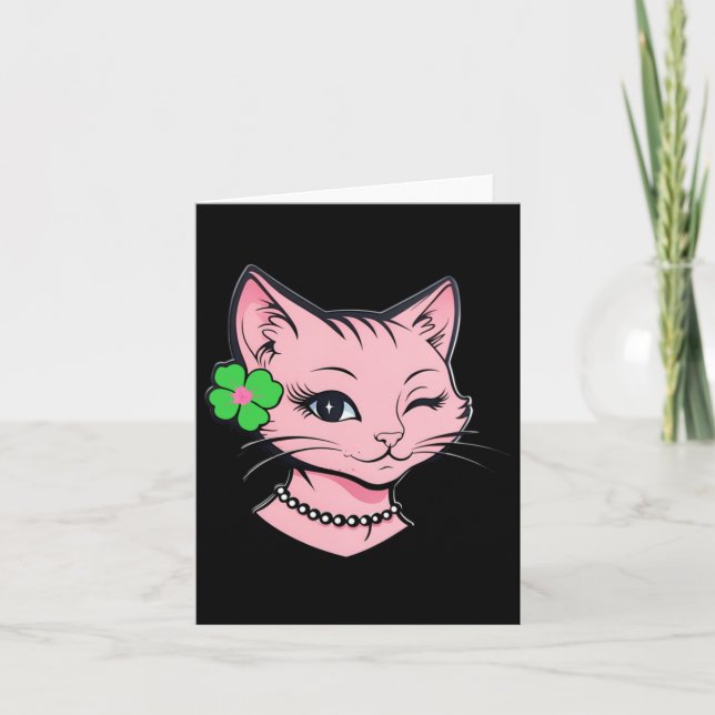 Charmig St. Patricks Dag Blinkande Katt Med Klöver Kort (Framsida)