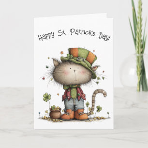 Charmig St. Patrick's Day Katt och Guldgryte Kort